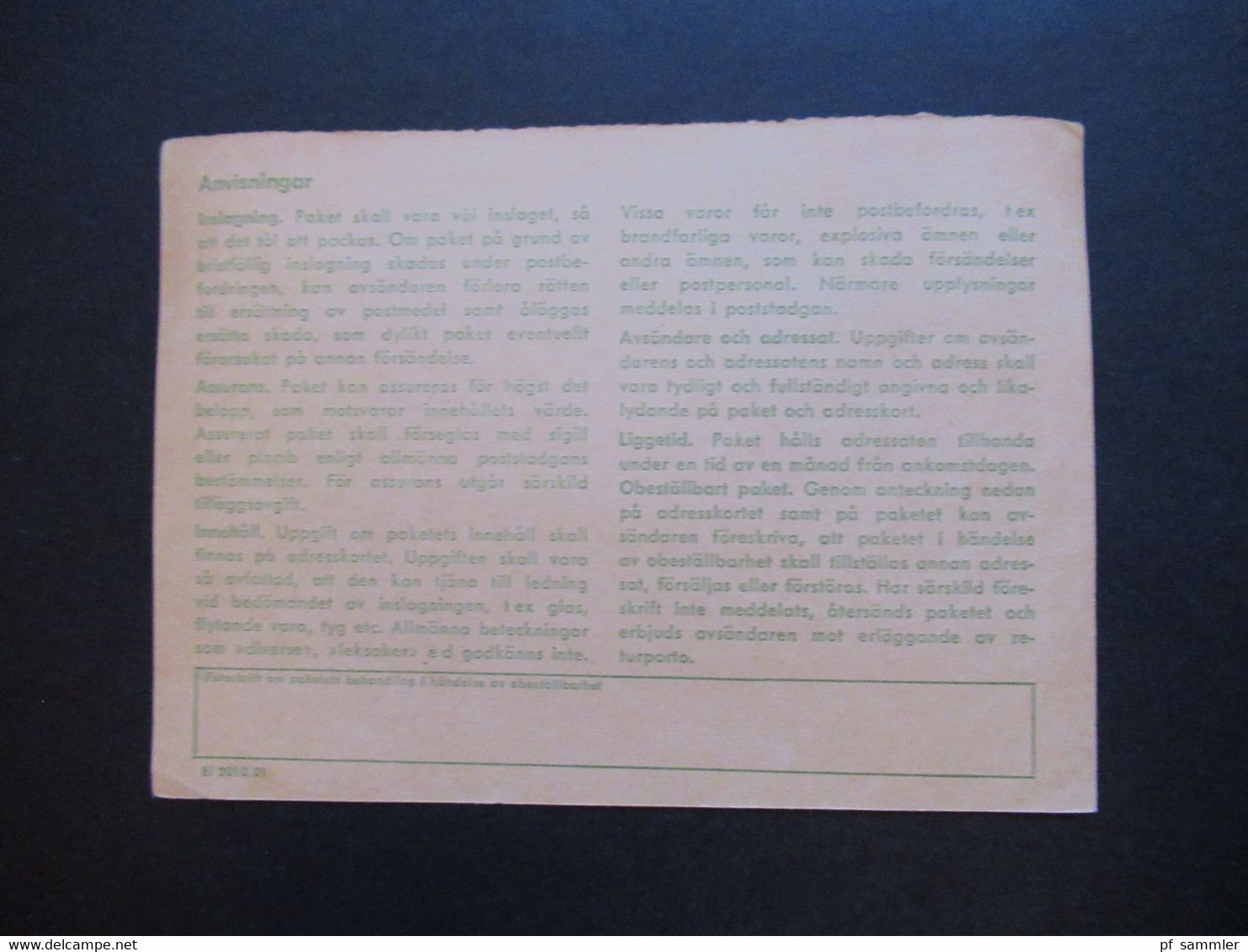 Schweden 1970 / 74 Paketkarten 7 Stück davon 2x nach England violetter Stempel Hämtas pä postanstalten Kristallvägen 1