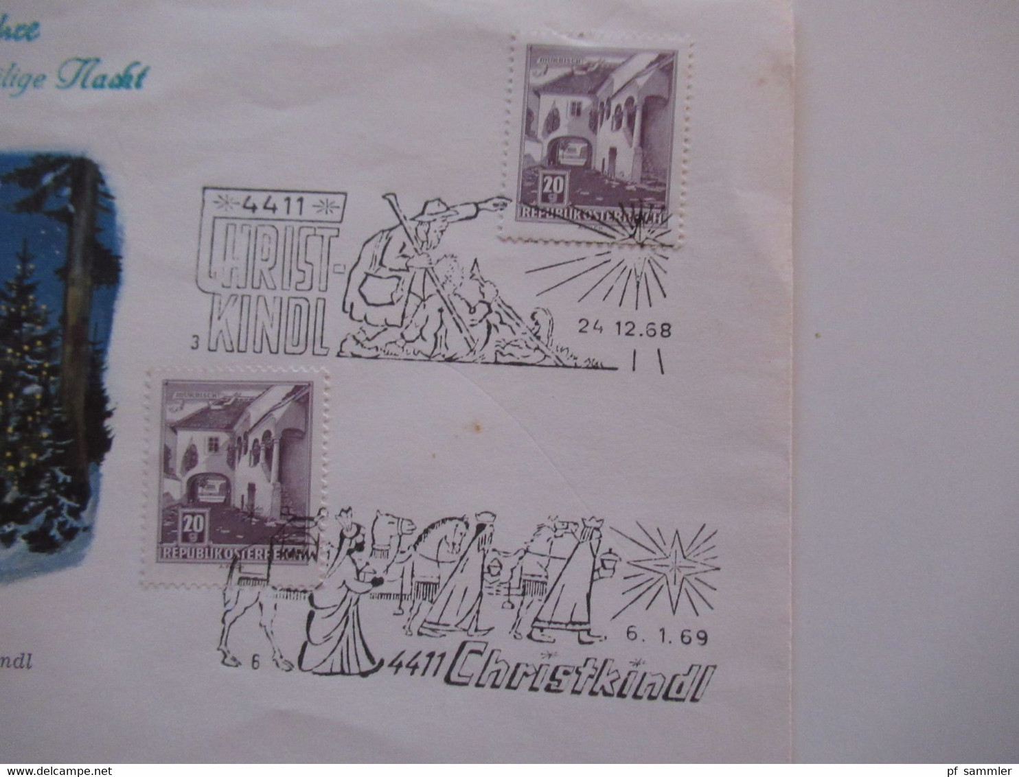 Österreich 1958 - 1993 Jahre Sonderbelege / Sonderstempel Christkindl auch 4x Leitzettel über Christkindl insg. 9 Belege