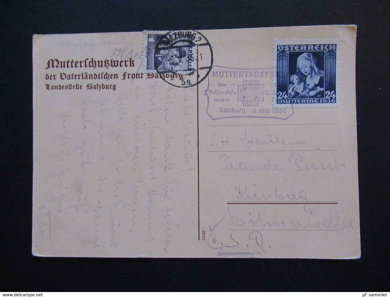 Österreich 1936 Muttertag Nr. 627 SST Mutterschutzwerk FDC Künstler AK Mein Kind Mit Einem Gedicht. In Die CSR Gesendet - Lettres & Documents