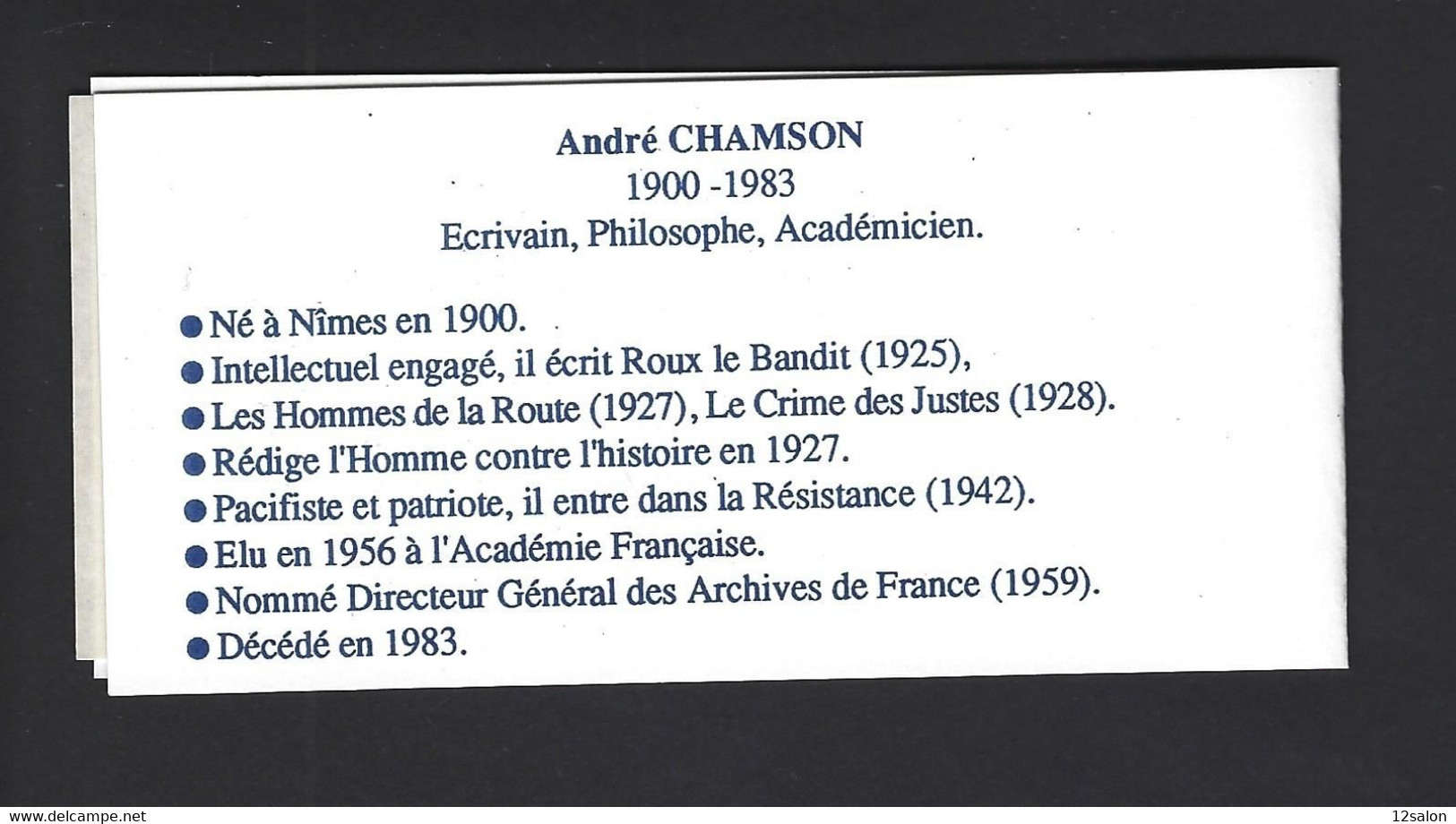 CARNET PRIVE HOMMAGE ANDRE CHAMSON NIMES - Autres & Non Classés