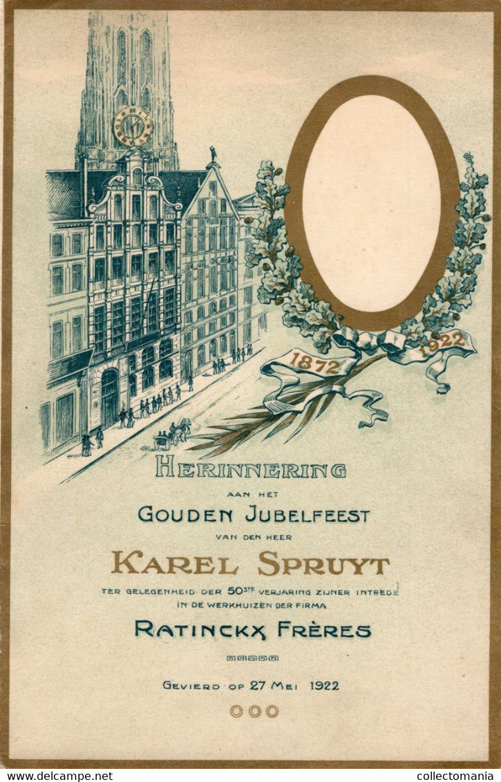 3 Menu 1880 Ratinckx Frères Drukker  Antwerpen Huwelijk Cecile Ratinckx 1923 Karel Spruyt  1922  Personeel Goede Staat - Menú
