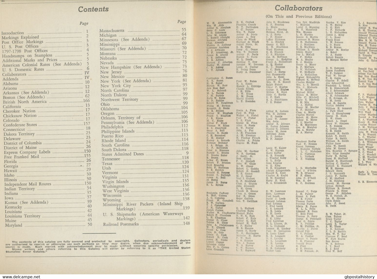 LITERATUR USA United States Stampless Cover Catalog. VORPHILATELIE HANDBUCH 1952 - Stati Uniti