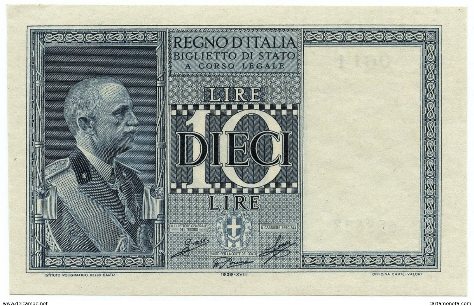 10 LIRE BIGLIETTO DI STATO VITTORIO EMANUELE III FASCIO 1939 XVIII FDS-/FDS - Otros