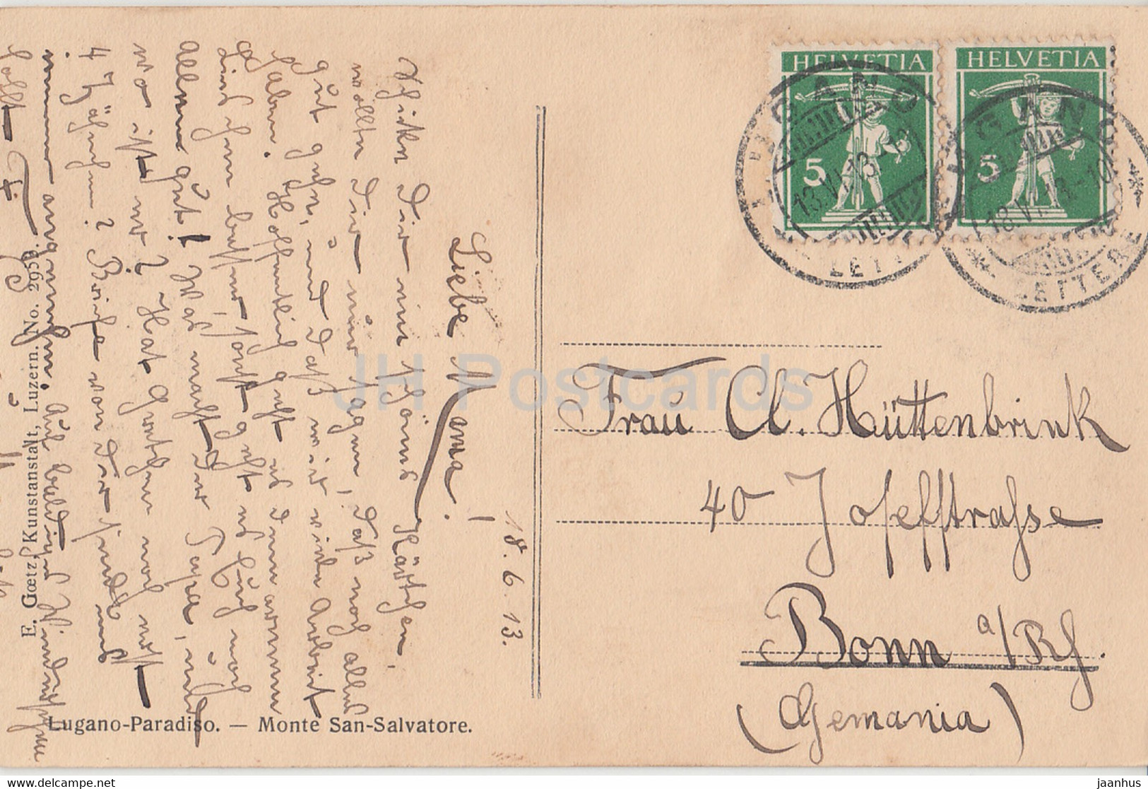 Lugano Paradiso - Monte San Salvatore - 80 - Old Postcard - 1913 - Switzerland - Used - Paradiso