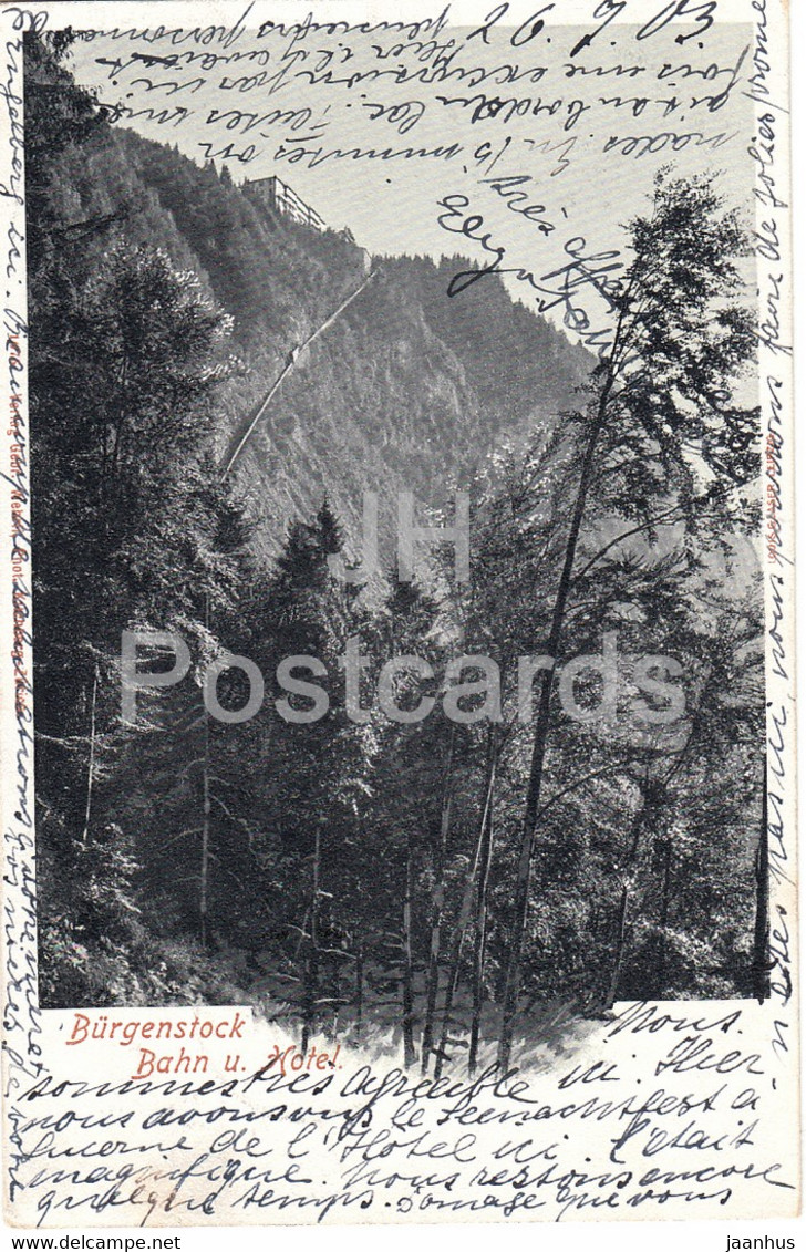 Burgenstock - Bahn U Hotel - Old Postcard - 1903 - Switzerland - Used - Autres & Non Classés