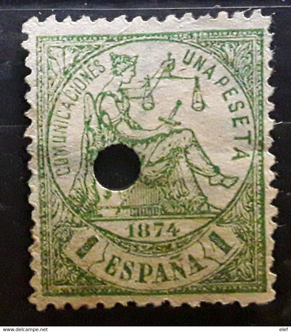 ESPANA ESPAGNE SPAIN 1874, Regence ,  Yvert No 148, Una Peseta Vert  Obl  TÉLÉGRAPHE TELEGRAFO TB - Usati