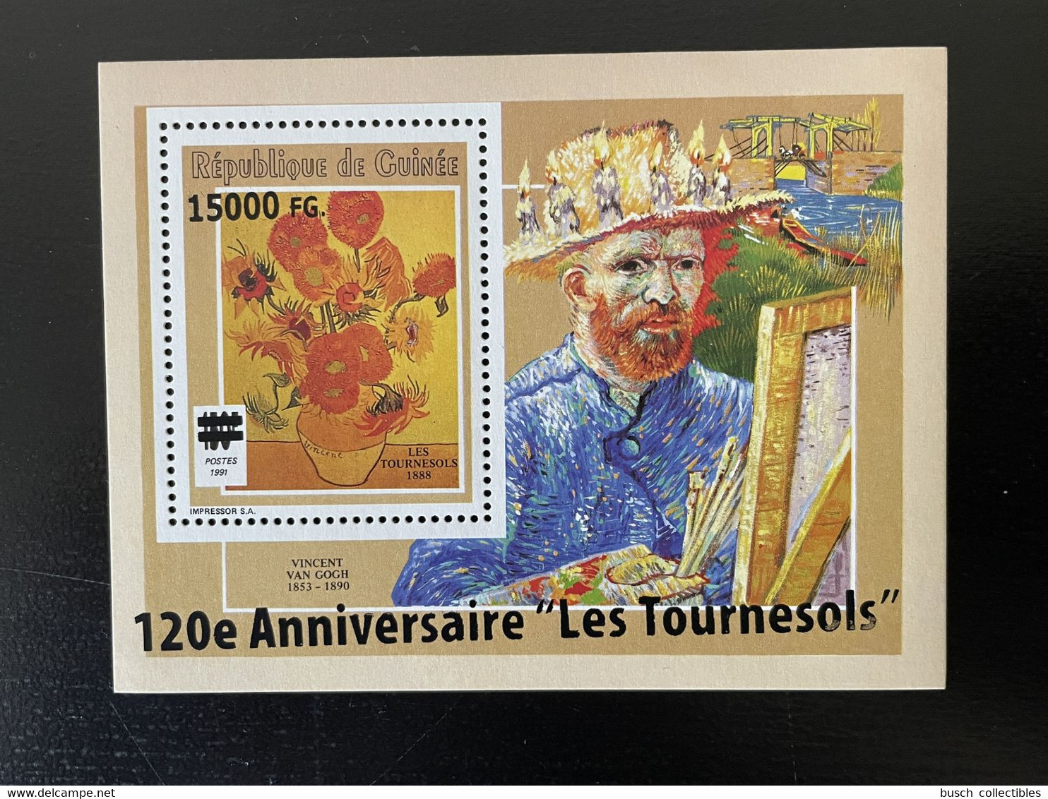 Guinée Guinea 2008 Mi. Bl. 1649 Surchargé Overprint 120e Anniv Les Tournesols Sonnenblumen Sunflowers Vincent Van Gogh - Impressionisme