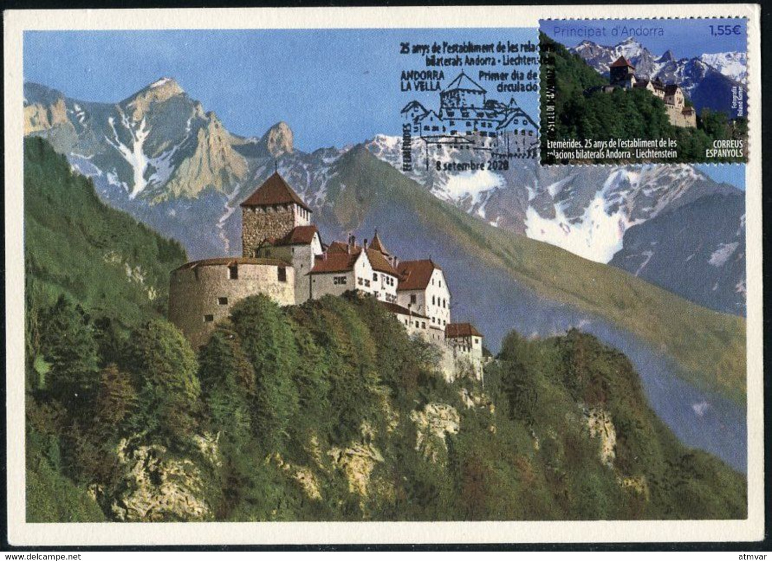 ANDORRA ANDORRE (2020) Carte Maximum Card 25 Anys Relacions Liechtenstein, Castell Vaduz Castle Chateau Castillo Schloss - Andere & Zonder Classificatie