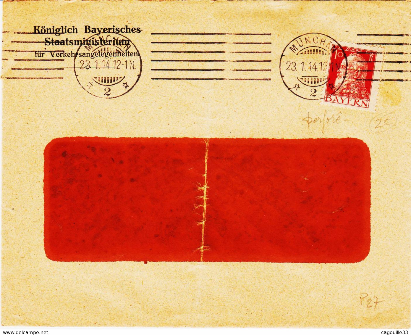 Allemagne, De Munich En 1914  Perforé E  Sur Tp Bavière  TB - Briefe U. Dokumente