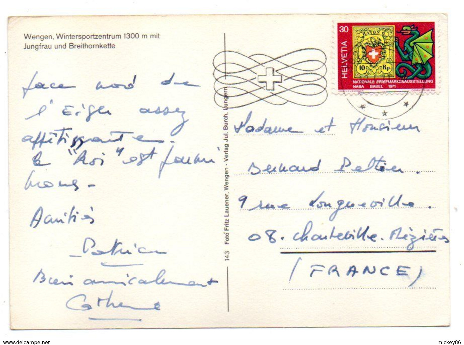 Suisse--WENGEN --1971 -- Vue Générale .........timbre...cachet ...destinée à Charleville (France)...à Saisir - Wengen