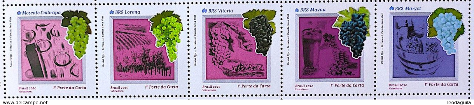 BRAZIL 2020 - VITICULTURE - GRAPES  - TRAUBEN - WINE -  STRIP  5v -  MNH - Nuevos