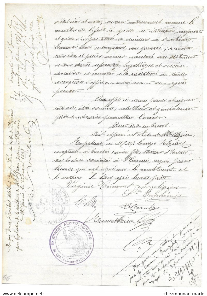 1897 (HERAULT) - TRINQUET VIRGINIE DITE SOEUR EUPHEMIE RELIGIEUSE DEMEURANT A SAINT ETIENNE DE MURSAN - ACTE DE POUVOIR - Documents Historiques