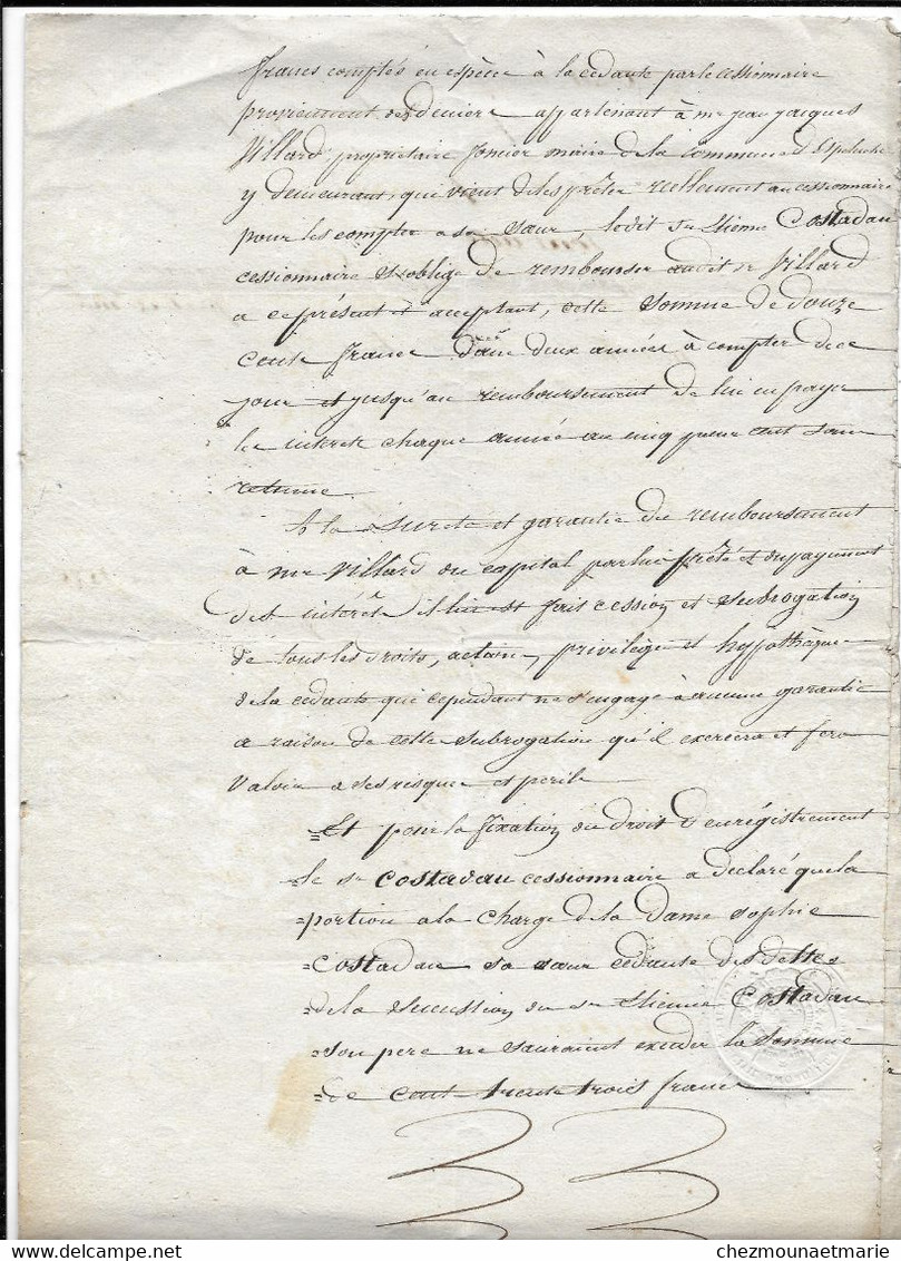 1828 VALENCE - DAME SOPHIE COSTADAU RELIGIEUSE NOVICE AU MONASTERE DE LA TRES SAINTE TRINITE - TRANSPORT DE DROITS - Documents Historiques