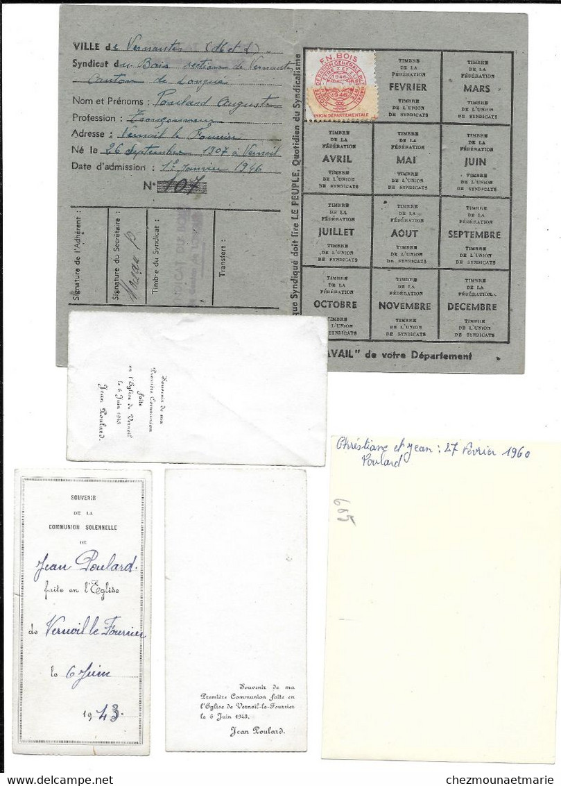 1943 A 1960 VERNOIL ET VERNANTES - POULARD AUGUSTE CHRISTIANE ET JEAN - PHOTO IMAGE PIEUSE CARTE SYNDICAT BOIS - Documents Historiques