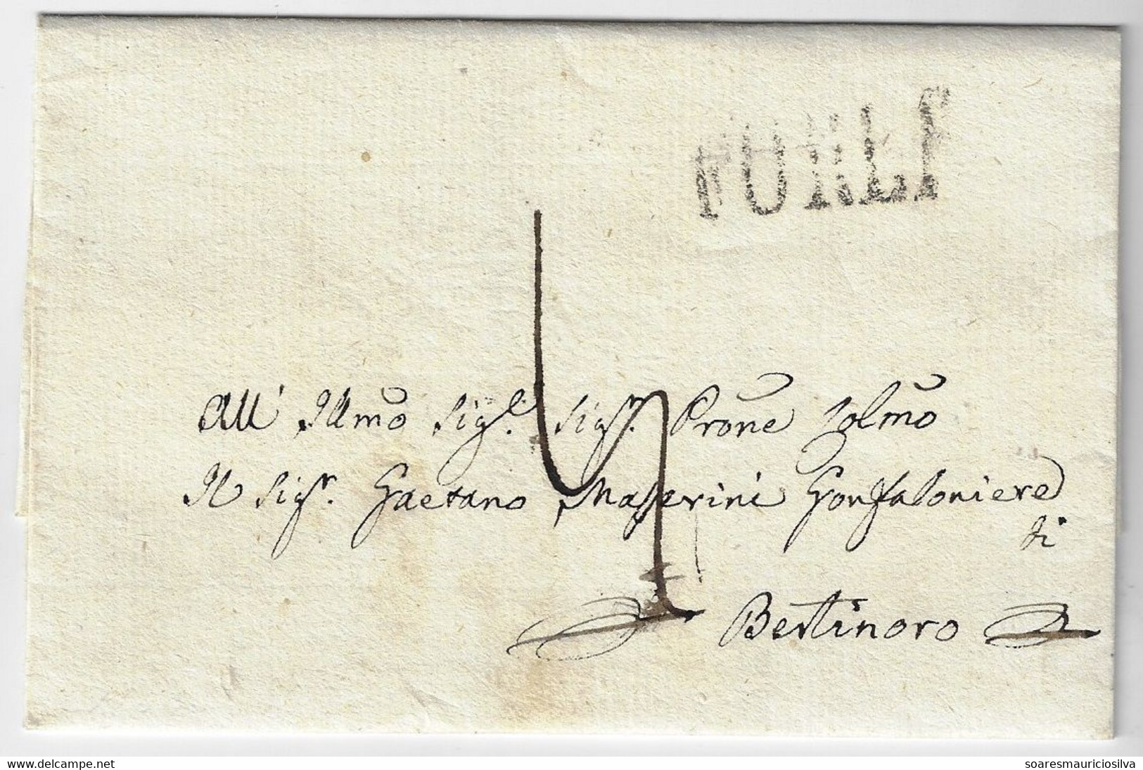 Italy Papal States Vatican 1844 Fold Cover From Forli To Bertinoro Postmark - ...-1929 Préphilatélie