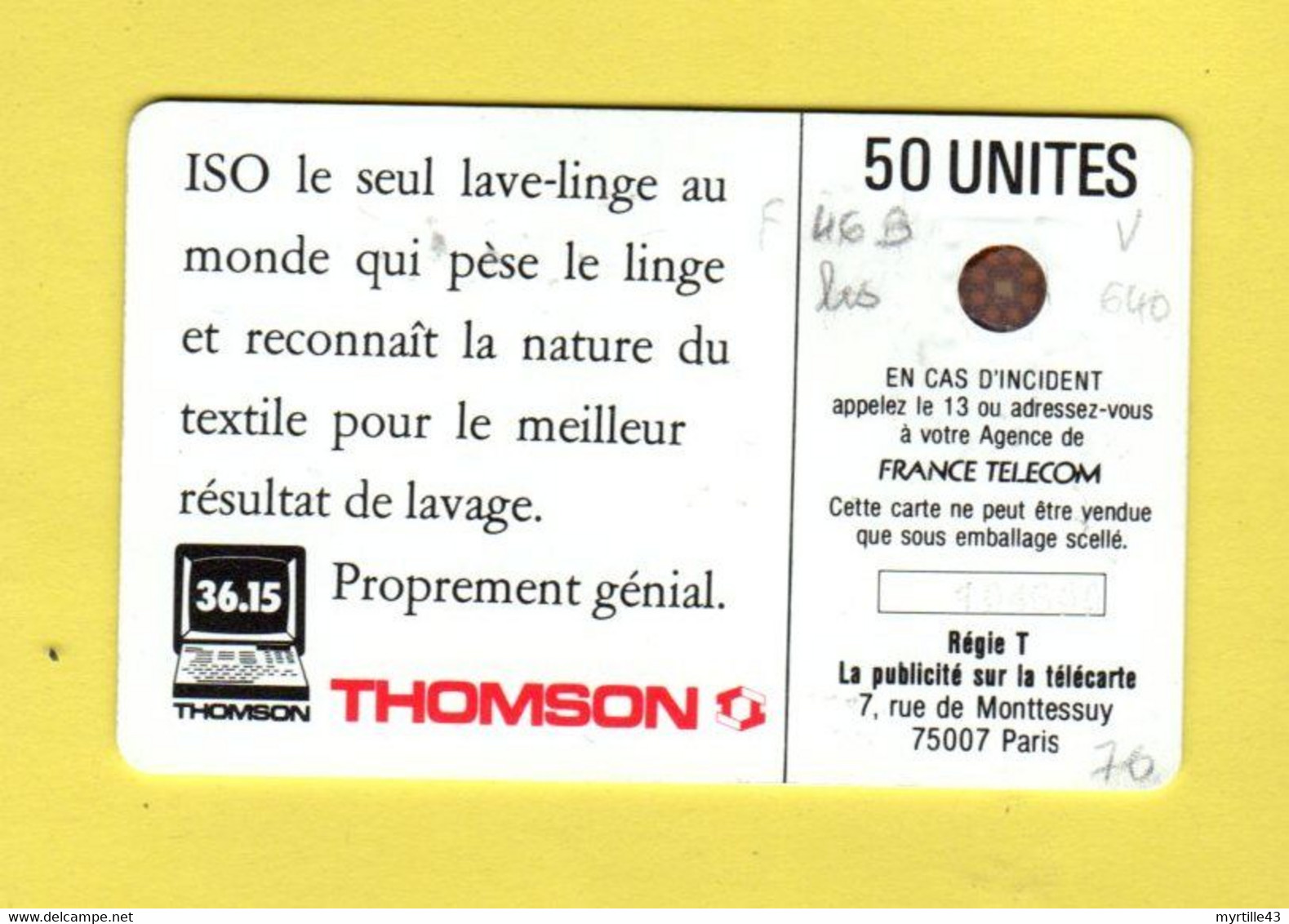 F46Bbis 640 - Iso Thomson 50 Unités - Sc4on - Verso Trait Fin - 6 N° Impact - Cote 70 Euros - TBE - 1989