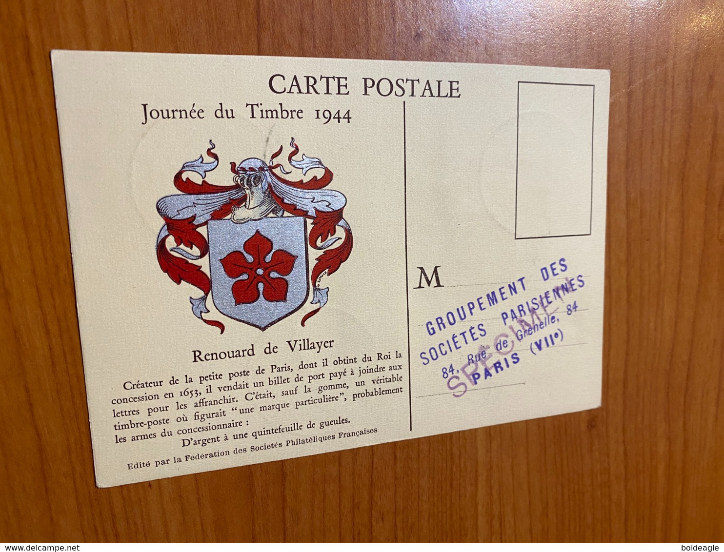 2 Cartes - Renouard De Villayer 1944 - Journée Du Timbre -Paris Et Bordeaux - Autres & Non Classés