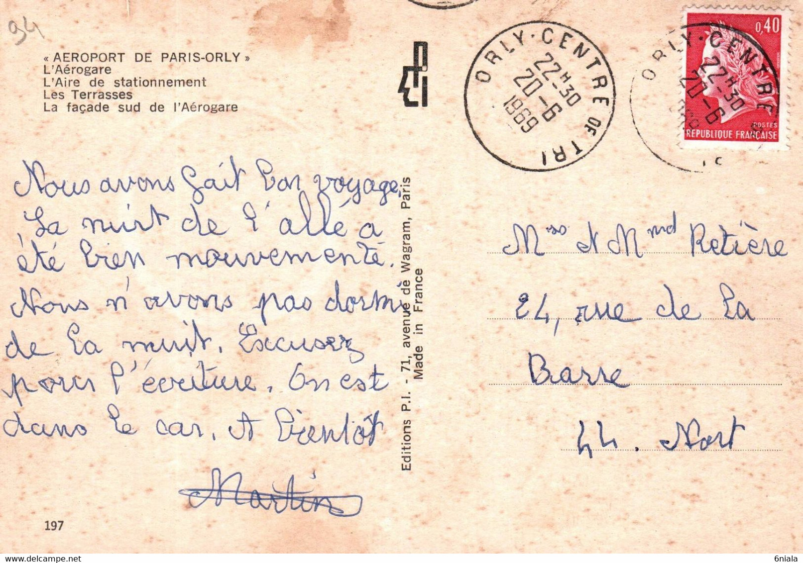 6345 Carte ORLY Aérogare, Aire Stationnement, Les Terrasses, La Façade Sud 1969   (scan Recto-verso) 94 Val De Marne - Orly