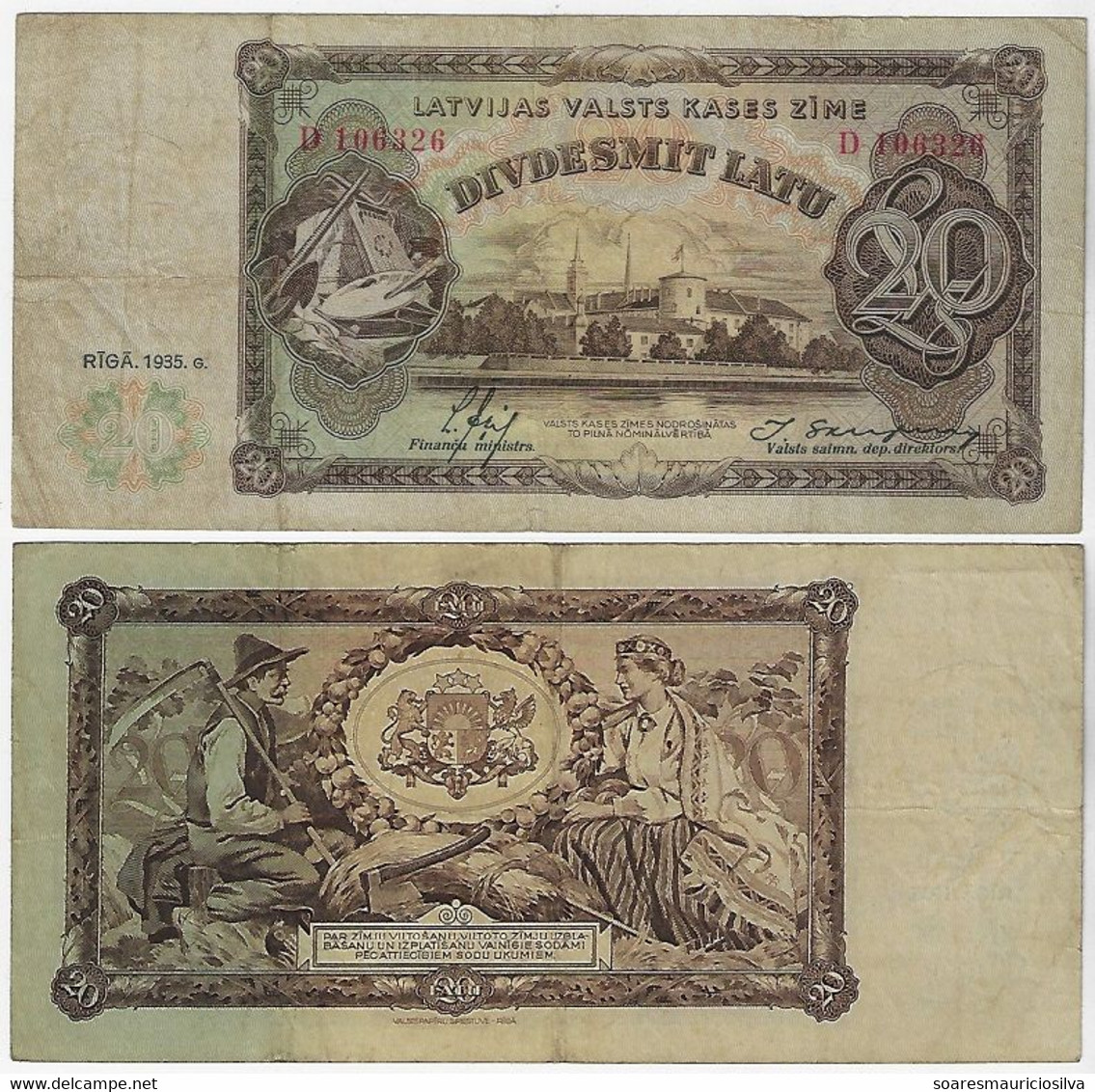 Banknote Latvia 20 Latu 1935 Pick-30a VF - Lettland