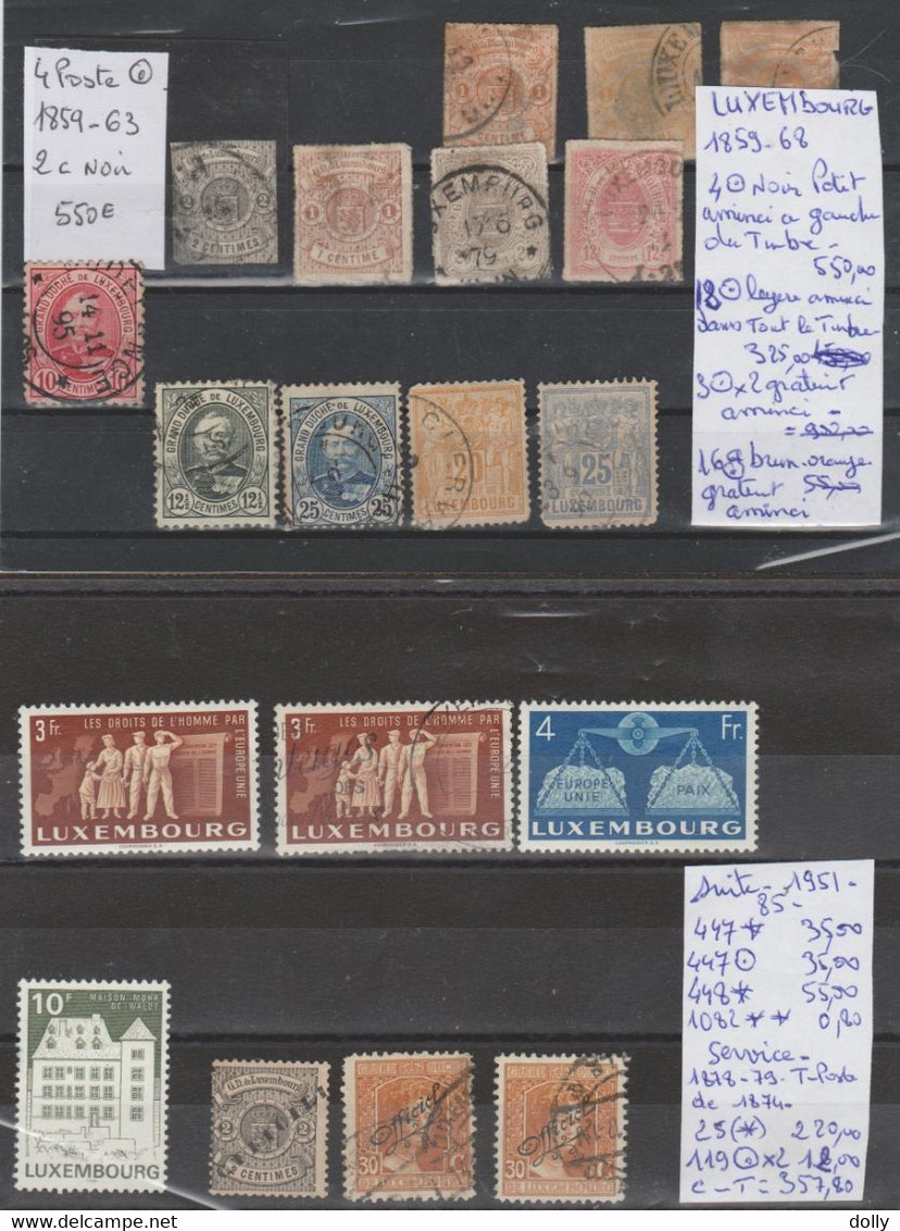 LOT DE TIMBRES DU LUXEMBOURG NEUF **/*/ ° /1859-68-1926-48 Nr VOIR SUR PAPIER AVEC TIMBRES  COTE  1364.75    € - 1852 Guglielmo III