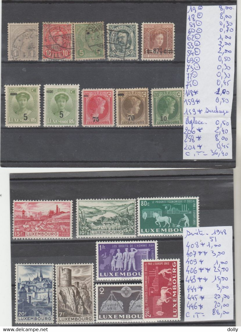 LOT DE TIMBRES DU LUXEMBOURG NEUF **/*/ ° /1859-68-1926-48 Nr VOIR SUR PAPIER AVEC TIMBRES  COTE  1364.75    € - 1852 William III