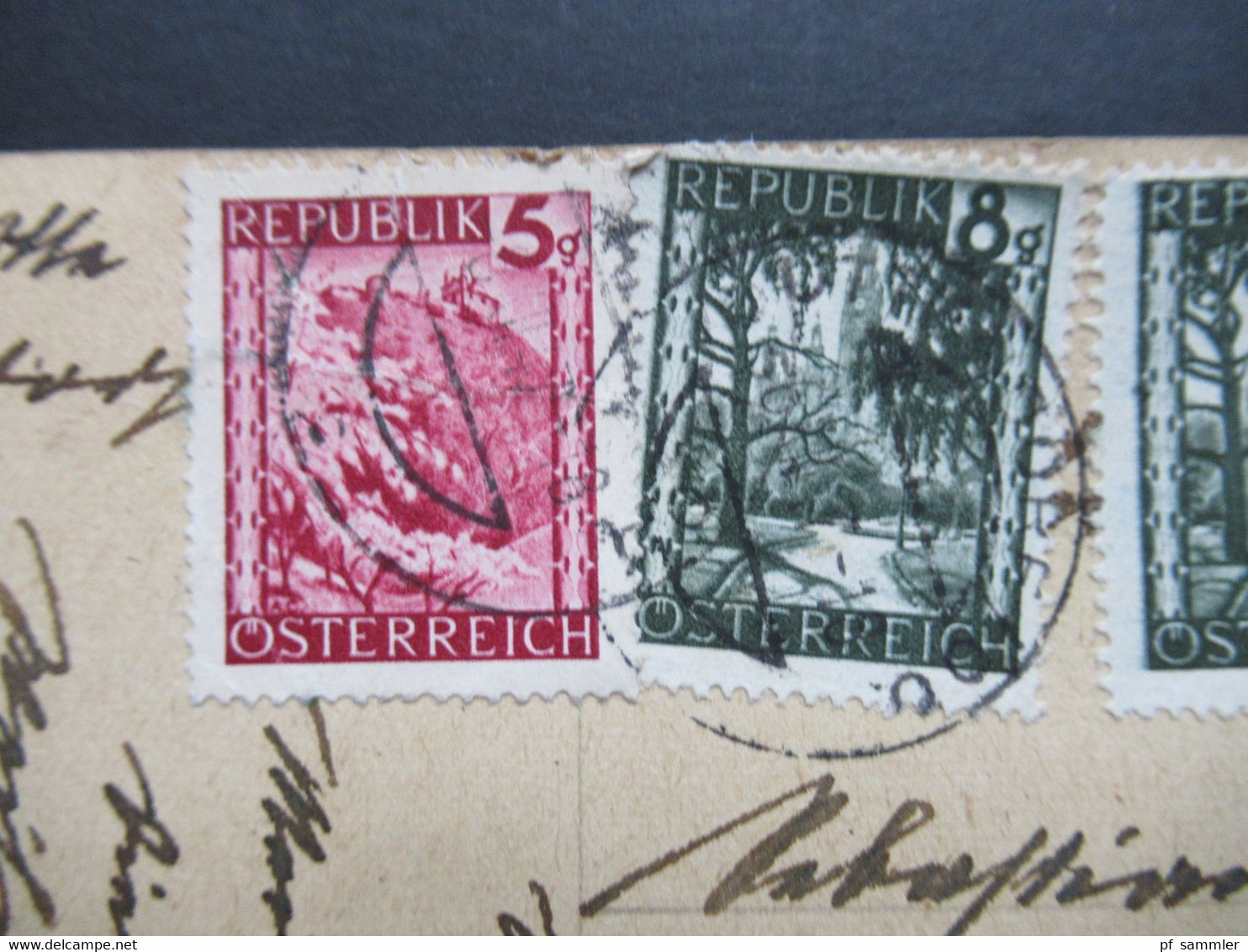 Österreich 1945 Landschaften Nr. 740, 742 (2) Und 757 MiF Auf PK Mit Zensurstempel Military Censorship Civil Mails - Cartas & Documentos