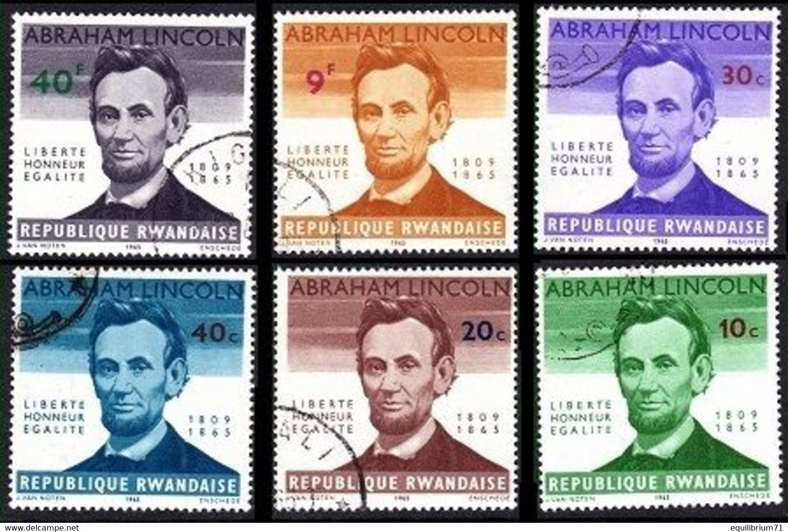 92/97° - Centenaire De La Mort / Honderdste Verjaardag Van De Dood Van / 100. Todestag - D'Abraham Lincoln - RWANDA - Usati