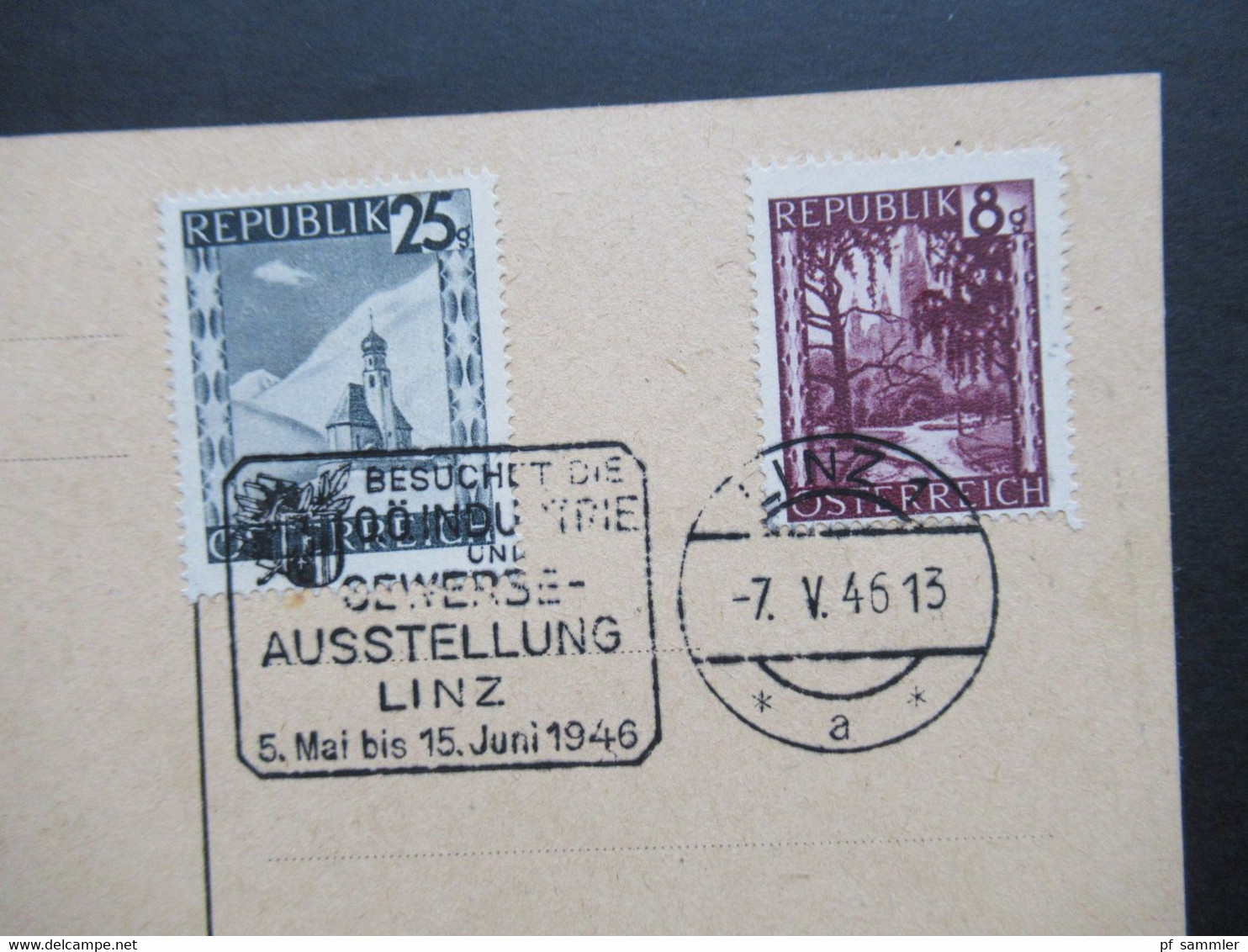 Österreich 1946 Industrie und Gewerbeausstellung Linz 3 Sonder Postkarten Freimarken Landschaften mit SST