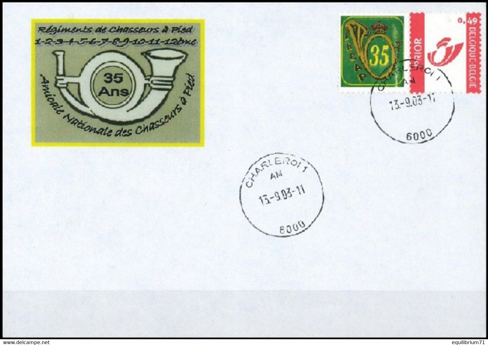 Enveloppe Souvenir °/Herdenkingsomslag° 35è Anniv De L'Amicale Nationale Des Chasseurs à Pied 1968-2003 ANCAP- CHARLEROI - Briefe U. Dokumente