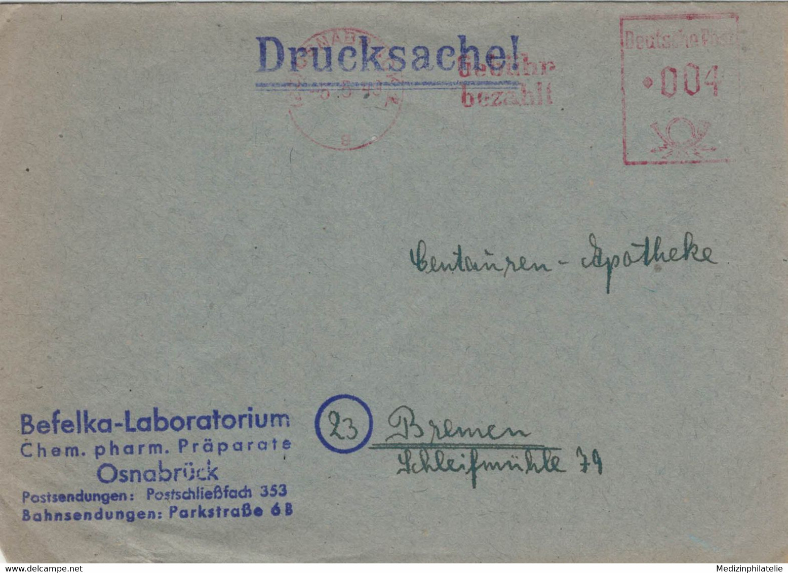 Befelka Laboratorium Chemie Osnabrück Gebühr Bezahlt 1949 > Bremen - Pharmacy