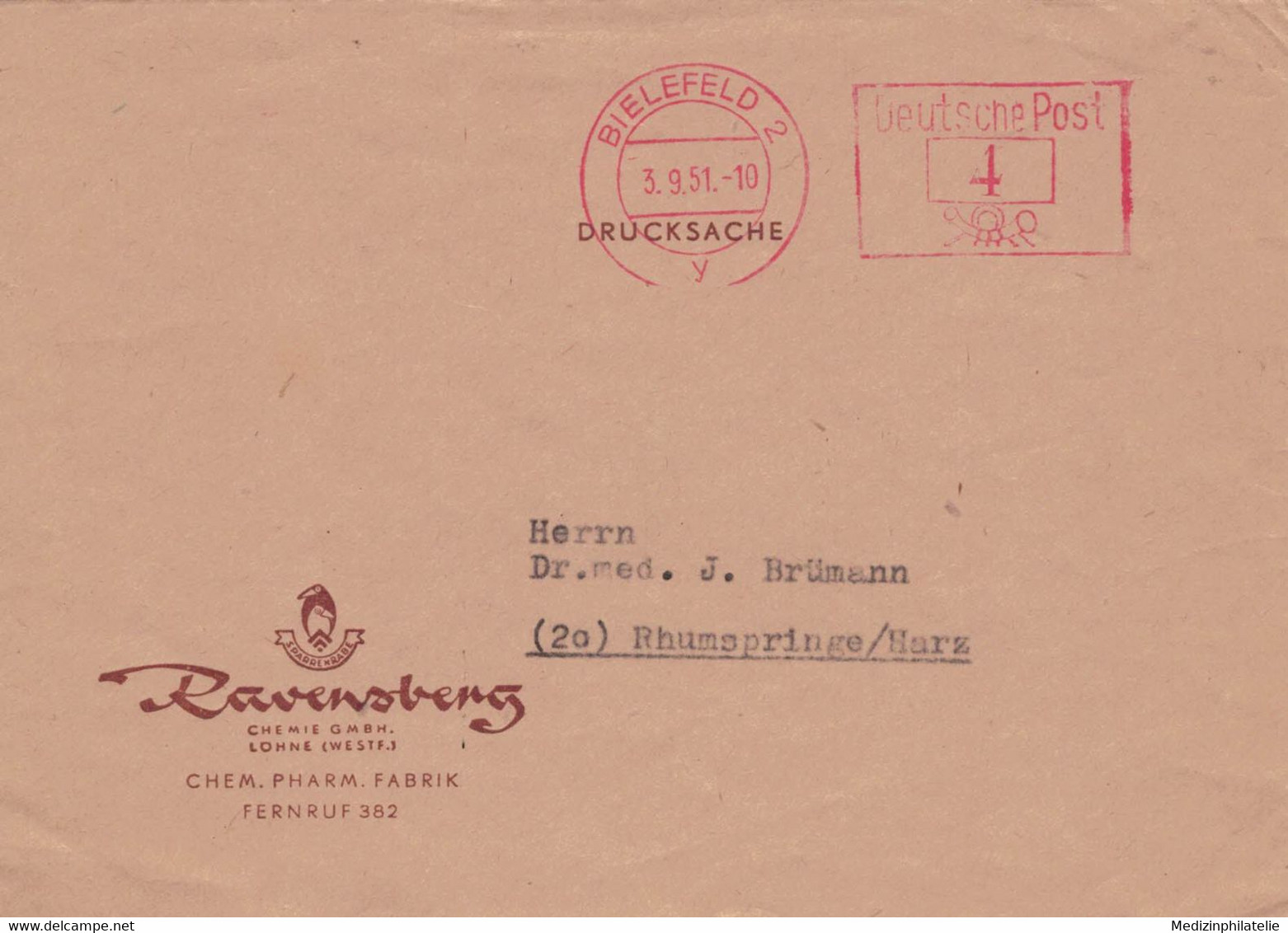 Sparrenrabe Ravensberg Chemie Löhne - Bielefeld 1951 Y - Pharmacy
