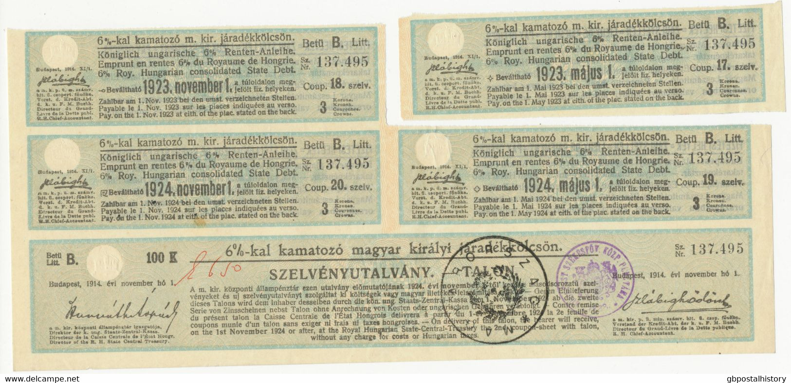 UNGARN 1914+1917, Zwei Versch. 6% Verzinsliche, Sehr Dekorative, Renten-Anleihen - Banque & Assurance