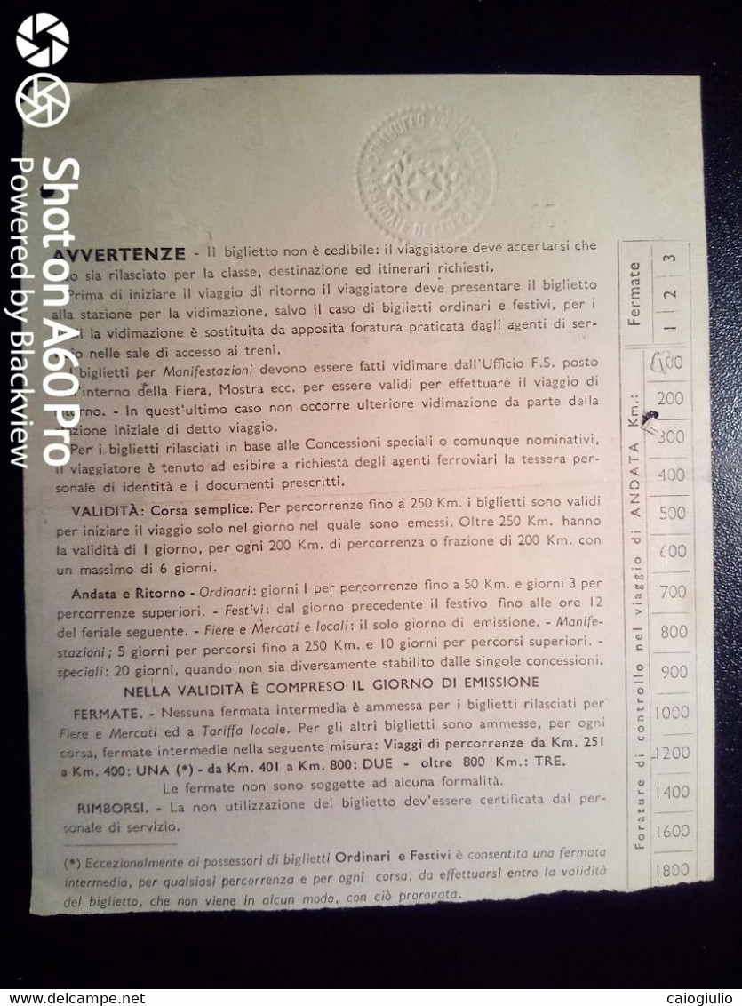 BIGLIETTO - TICKET F.S. - FERROVIE DELLO STATO - BOLZANO ROMA, VIA VERONA, BOLOGNA, FIRENZE 2a CL - 1956 - Europa