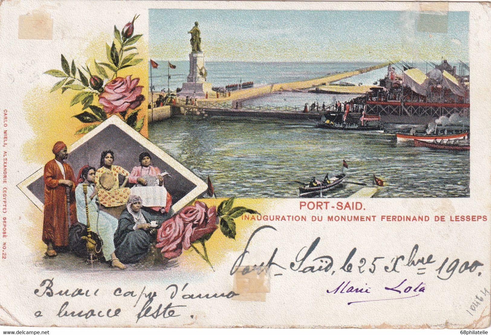 PORT SAÏD 1900 CARTE POUR NAPOLI  AVEC CERTIFICAT - Covers & Documents