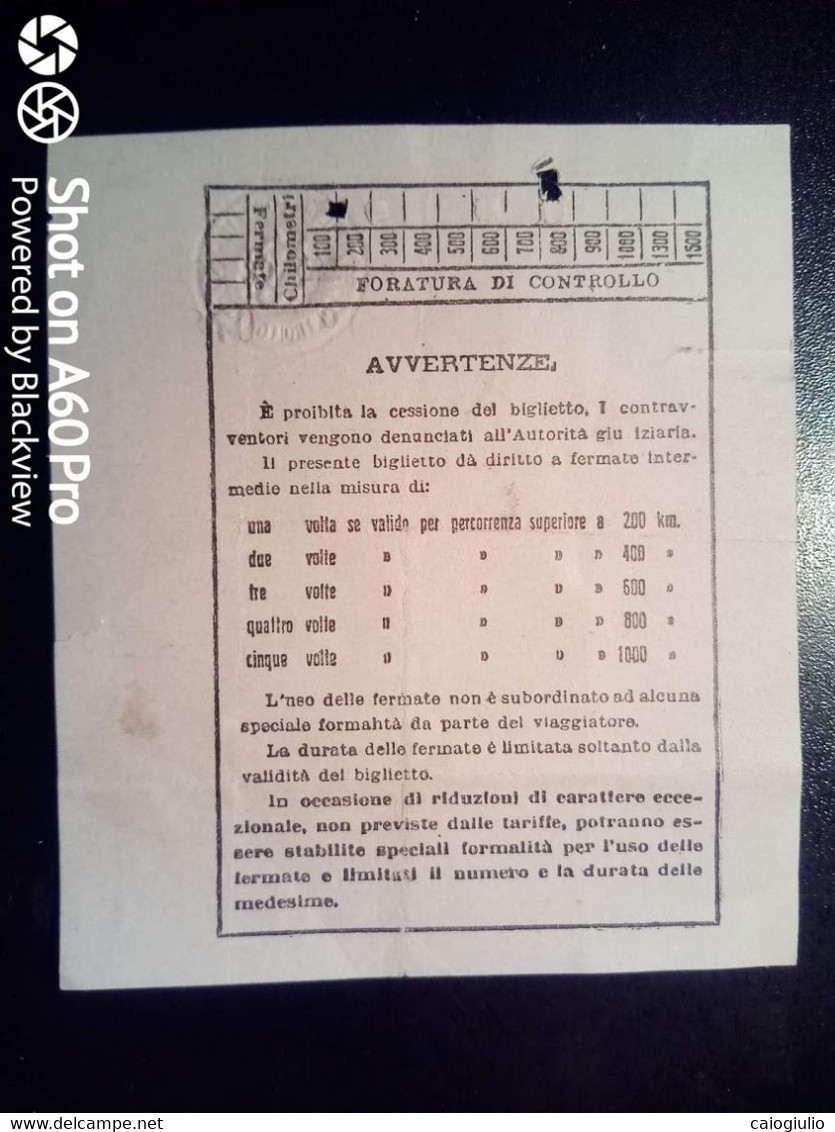 BIGLIETTO SPECIALE - TICKET F.S. - FERROVIE DELLO STATO - ROMA TERMINI LECCE, VIA FORMIA, CASERTA, FOGGIA 2a CL - 1940 - Europe