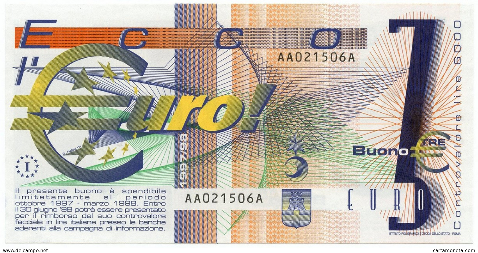 3 EURO BUONO COMUNI DI FIESOLE E PONTASSIEVE 1997/98 FDS-/FDS - [ 7] Errori & Varietà