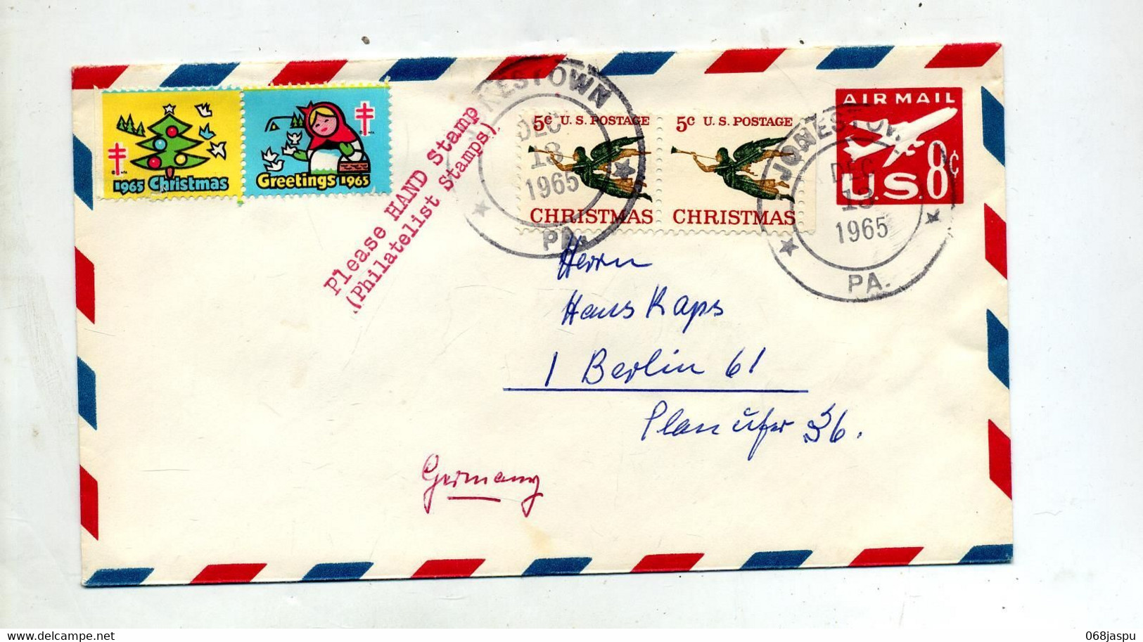 Lettre Entiere 8 C Avion + Noel Cachet Jonestown - 1961-80