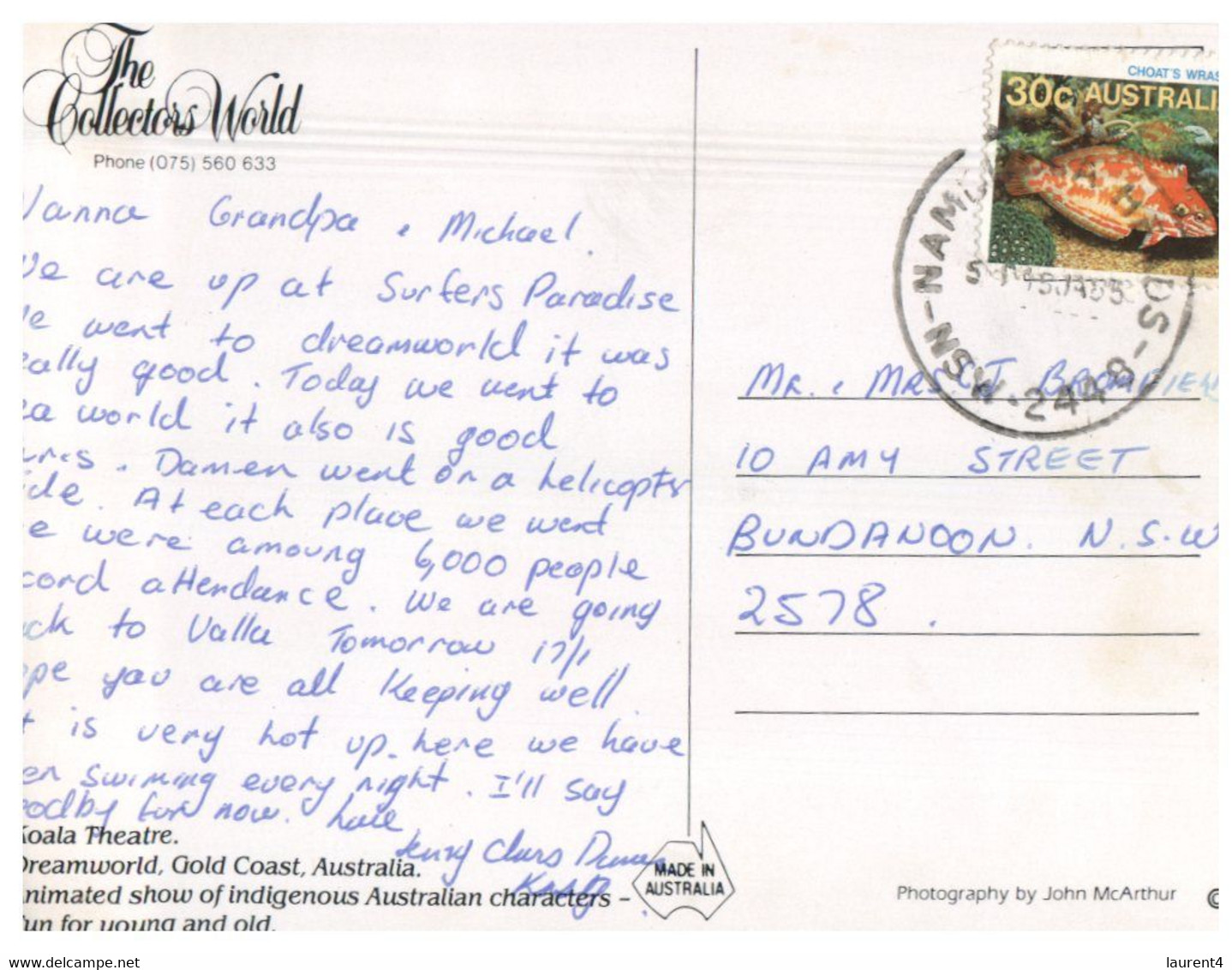 (HH 19) Australia - QLG - Gold Coast Dreamworld - Koala Theatre (with Stamp) - Gold Coast