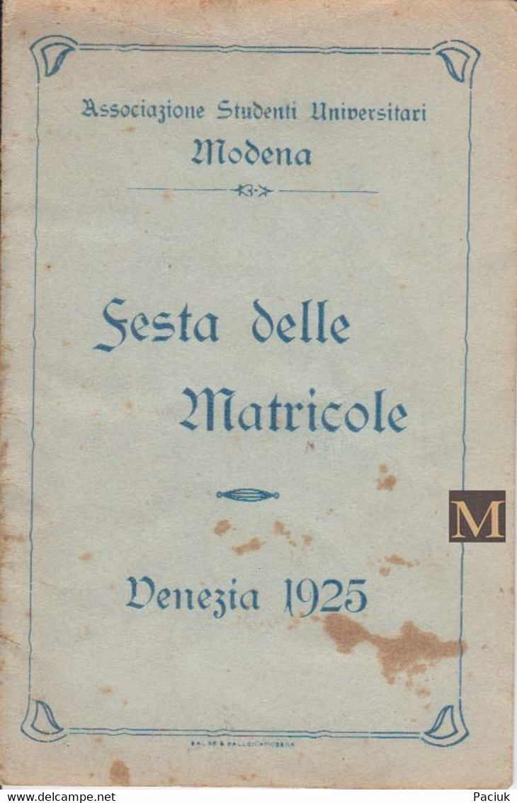 Associazione Studenti Universitari Modena - Festa Delle Matricole - Venezia 1925 - Matériel Et Accessoires