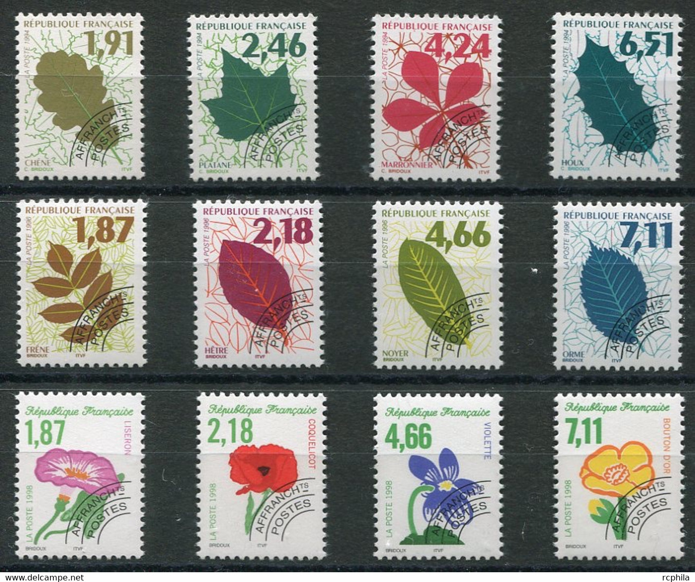 RC 20077 FRANCE PRÉOS COTE 26€ N° 232 / 243 FEUILLES D'ARBRES ET FLEURS SAUVAGES 3 SÉRIES COMPLÈTES NEUF ** MNH TB - 1989-2008