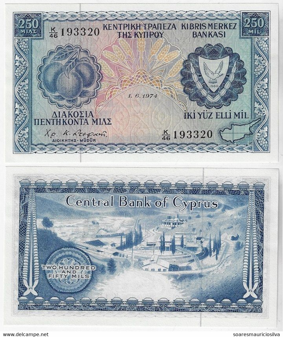 Banknote Chipre Cyprus 250 Mil 1974 Pick-41b Unc - Cyprus