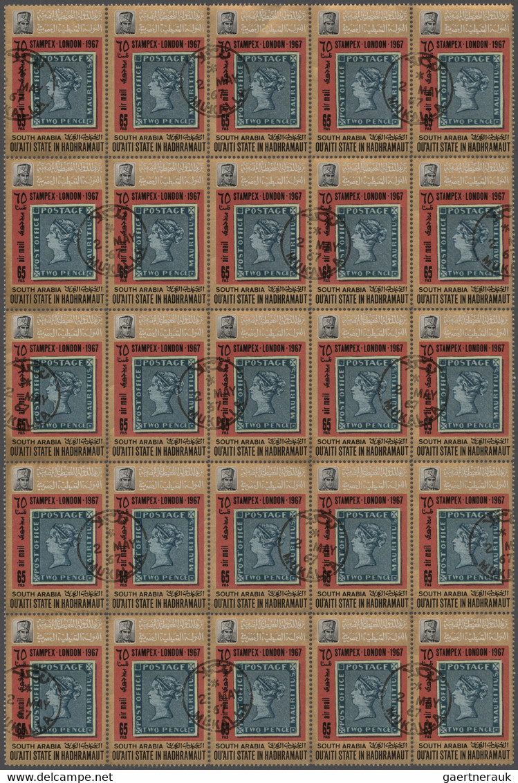 Aden: 1967/1968 (ca.), Huge Stock Of Used Perforated And Imperforated Stamps With Hundreds Of Copies - Aden (1854-1963)