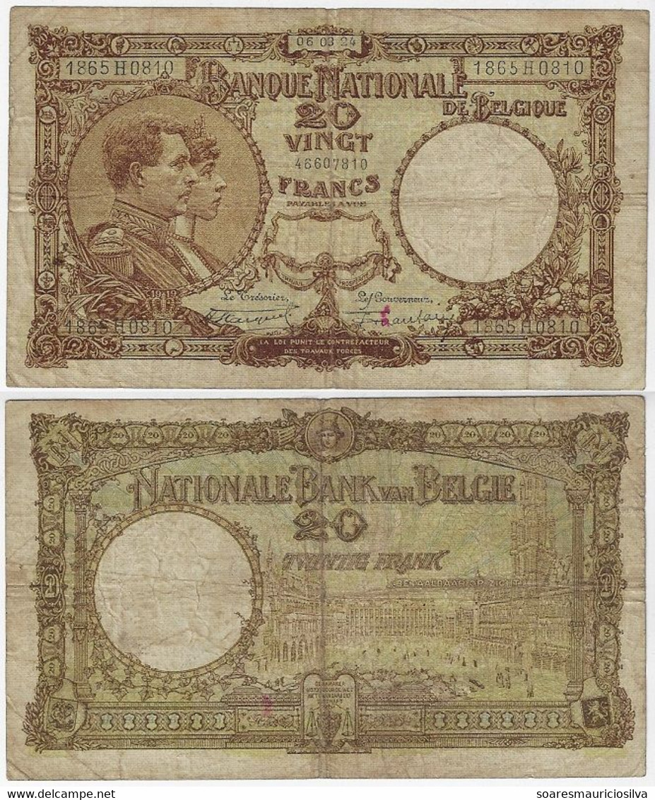 Banknote Belgium 20 Francs 1924 Pick-94 VF - 20 Francs