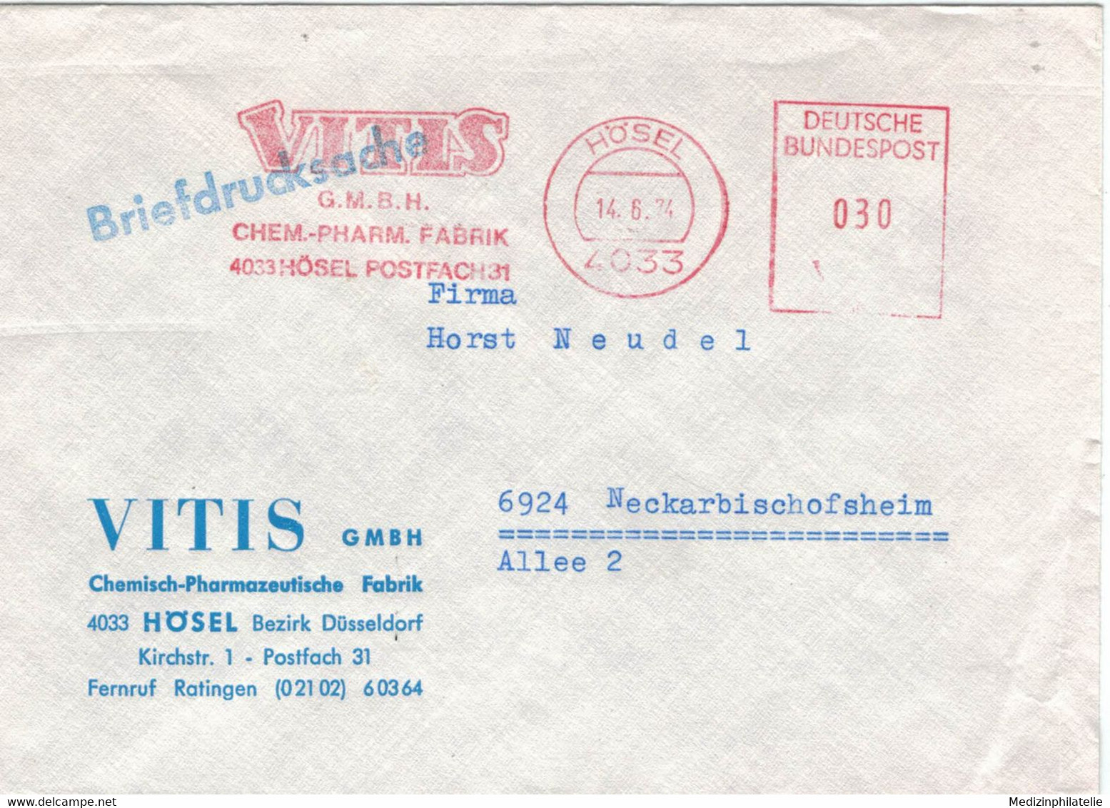 Briefdrucksache Vitis Gmbh Hösel Chemie 4033 1974  > Neckarbischofsheim - Pharmacy