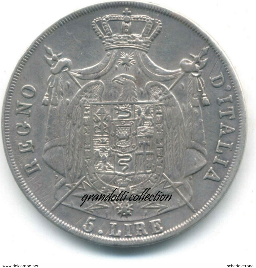 NAPOLEONE I° REGNO D'ITALIA 5 LIRE 1812 MILANO MONETA ARGENTO - Napoleonic