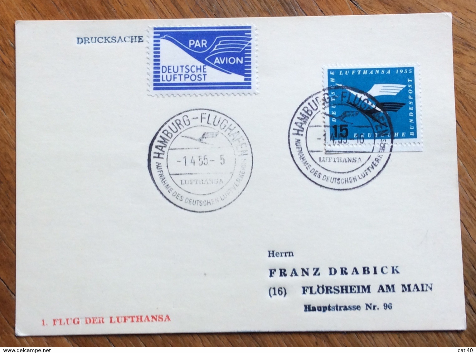 GERMANIA - DRUCKSACHE PAR AVION HAMBURG - FLUGHAFEN  1/4/1955 - FLUG DER LUFTHANSA - 1930- ... Coil Stamps II