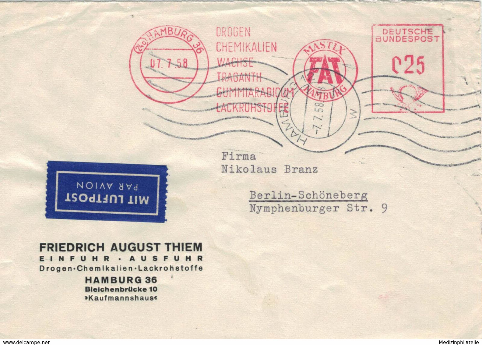 24a Hamburg Friedrich August Thiem Drogen Lackrohstoffe Chemikalien Wachse Traganth Gummiarabicum Mastix 1958 - Pharmacy