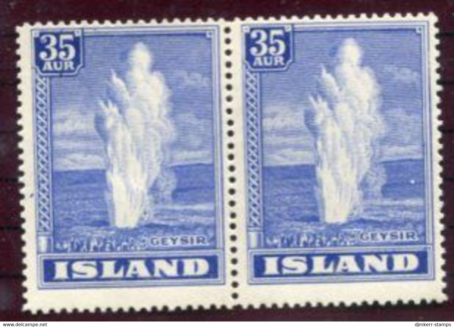 ICELAND 1938 Geysir 35 Aur. With Variety MNH / **.  Facit 229v SEK300 - Unused Stamps