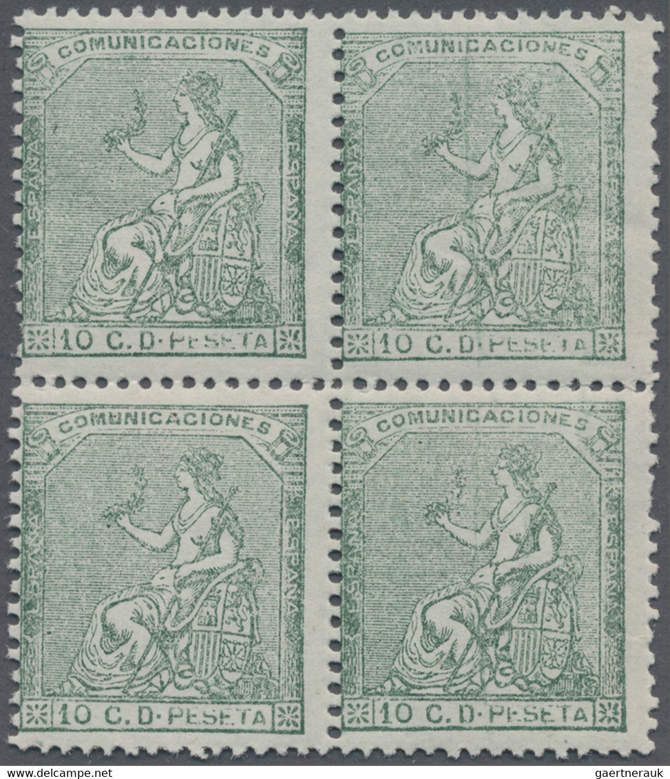 Spanien: 1873, Sitting Hispania 10c. Dark-green (shades) In A Lot With Approx. 900 Stamps Mostly In - Andere & Zonder Classificatie