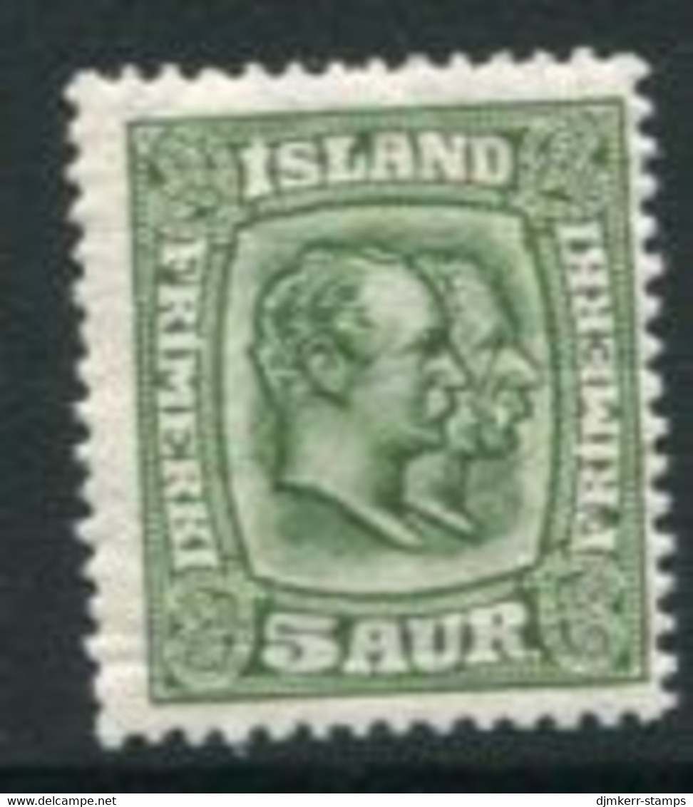 ICELAND 1915 Frederik VIII 5 Aur. With Crosses Watermark MNH / **.  Michel 79 - Unused Stamps